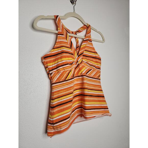 Vintage y2k SO Stipe Hippie Groovy 70s Halter Tank Top Shirt Medium Summer Beach - Picture 2 of 5